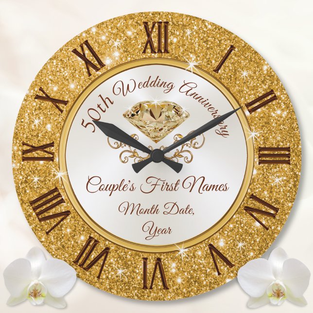 Grande Horloge Ronde Cadeaux pour le 50e anniversaire de Mariage pour l (50th Wedding Anniversary Gift Ideas for Parents, Grandparent. 50th anniversary gifts for friends.)