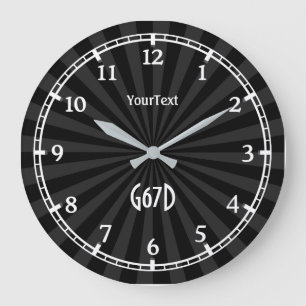 Grande Horloge Ronde Cadran à éclat de soleil en charbon noir avec text