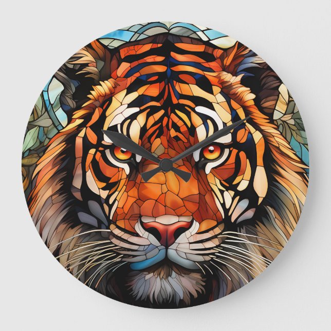 Grande Horloge Ronde Cadran avec motif de tigre (Recto)