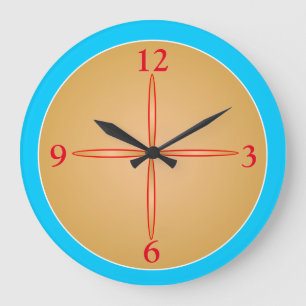 Grande Horloge Ronde Cadran bleu/aqua simpliste avec centre doré > Horl