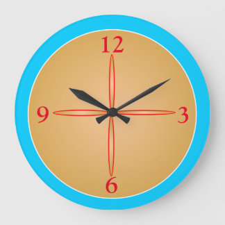 Grande Horloge Ronde Cadran bleu/aqua simpliste avec centre doré > Horl