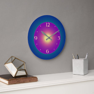 Grande Horloge Ronde Cadran Bleu Vert Atmosphérique avec Centre Violet