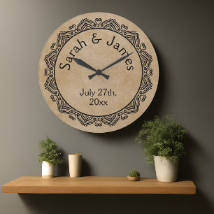 Grande Horloge Ronde Cadran de Mariage Rond Ornemental Personnalisé