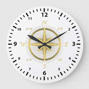 Grande Horloge Ronde Cadran de montre classique à boussole dorée et chi