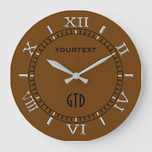 Grande Horloge Ronde Cadran Décor Brown Personnaliser Facilement