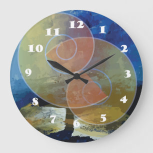 Grande Horloge Ronde Cadran «Force» Abstrait Bleu et Jaune