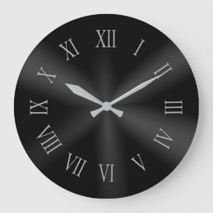 Grande Horloge Ronde Cadran métallique noir avec chiffres romains point