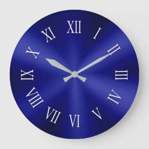 Grande Horloge Ronde Cadran métallisé bleu marine avec chiffres romains