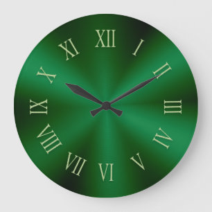 Grande Horloge Ronde Cadran métallisé vert forêt avec chiffres romains