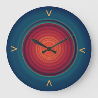 Grande Horloge Ronde Cadran Minimaliste Bleu/Vert avec Centre Rouge> Ho