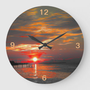 Grande Horloge Ronde Cadran mural avec coucher de soleil édité magnifiq