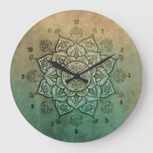 Grande Horloge Ronde Cadran mural bohème mandala indien vintage