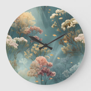 Grande Horloge Ronde Cadran mural botanique sous-marin de rêve