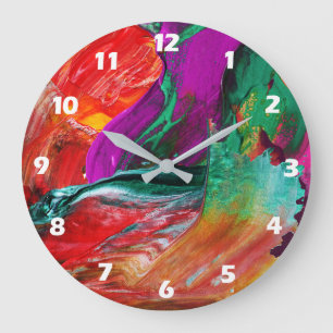 Grande Horloge Ronde Cadran mural d'art abstrait Color Burst