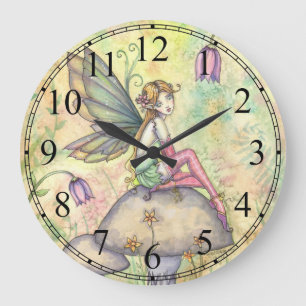 Grande Horloge Ronde Cadran mural d'art fantastique de fée de fleurs mi