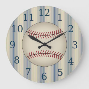 Grande Horloge Ronde Cadran mural de baseball bleu vintage en cadeau