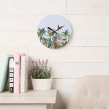 Cadran mural de faune et flore avec flamant rose,