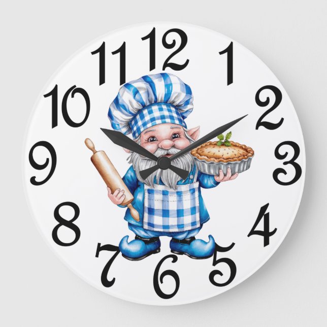 Grande Horloge Ronde Cadran mural en acrylique Gnome de cuisine (Recto)