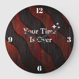Grande Horloge Ronde Cadran mural en texture de bois avec nom personnal