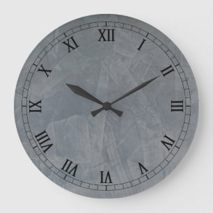 Grande Horloge Ronde Cadran mural Faux Fini en Plâtre Vénitien Ardoise