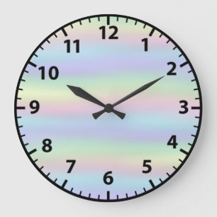 Grande Horloge Ronde Cadran mural girly holographique faux arc-en-ciel