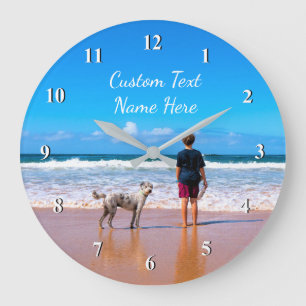 Grande Horloge Ronde Cadran mural personnalisé avec photo et texte - Vo