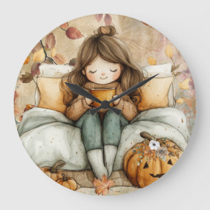 Grande Horloge Ronde Cadran mural sur le thème de l'automne, chaud et c