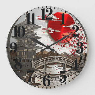Grande Horloge Ronde Cadran mural zen pagode japonaise