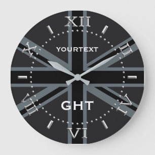Grande Horloge Ronde Cadran personnalisé Black Union Jack British Flag