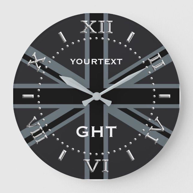 Grande Horloge Ronde Cadran personnalisé Black Union Jack British Flag (Recto)