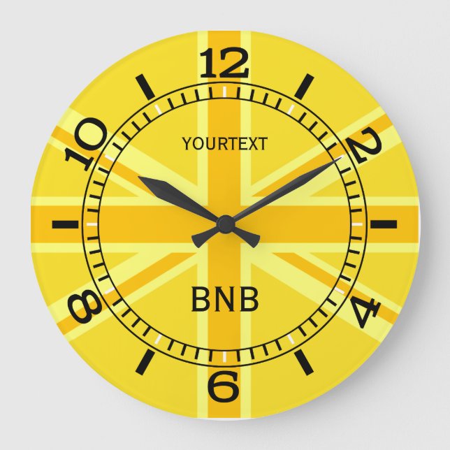 Grande Horloge Ronde Cadran personnalisé Yellow Union Jack British Flag (Recto)