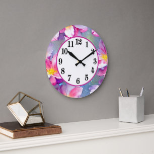 Grande Horloge Ronde Cadran rond décoratif avec fleurs violettes et ros