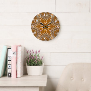 Grande Horloge Ronde Cadran rond en dentelle fractale caramel