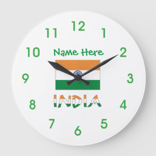 Grande Horloge Ronde Cadran Rond Personnalisé Vert avec Drapeau de l'In