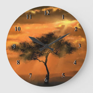 Grande Horloge Ronde Cadran Solaire Coucher de Soleil Arbre