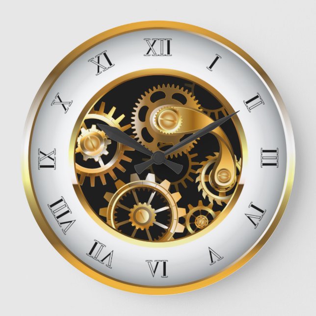 Grande Horloge Ronde Cadran Steampunk avec libellule (Recto)