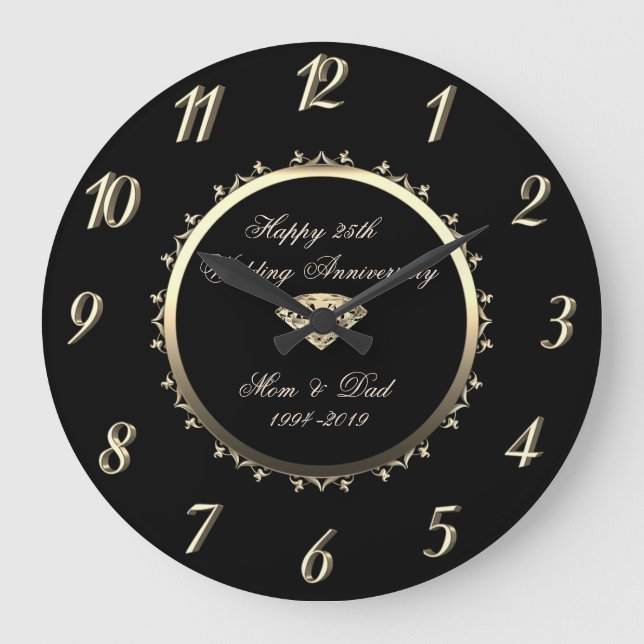 Grande Horloge Ronde Cadrans de mariage en or et diamant 25e anniversai (Recto)
