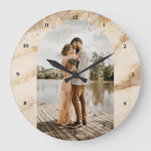Grande Horloge Ronde Cadre Boho Beige Photo Nouveautés Métaux 1er Anniv