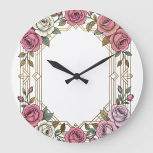 Grande Horloge Ronde Cadre de bordure de rose de mariage Art Nouveau él