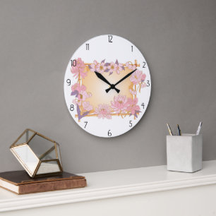 Grande Horloge Ronde cadre de fleurs