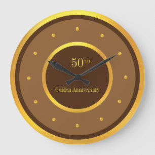 Grande Horloge Ronde Cadre doré et marron pour 50e anniversaire