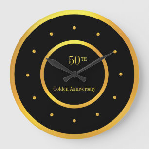 Grande Horloge Ronde Cadre doré pour 50e anniversaire & Noir