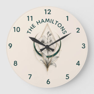 Grande Horloge Ronde Cadre Géométrique Minimaliste Orchidée Dorée Luxe
