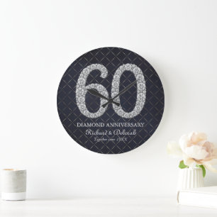 Grande Horloge Ronde Cadre mural pour les 60 ans de mariage de Diamant
