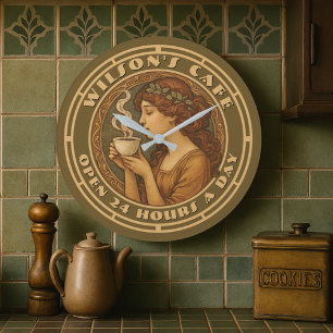 Grande Horloge Ronde Café Art Nouveau Woman Café