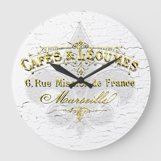 Grande Horloge Ronde Café Fleur-de-lis Peinture Patinée (Recto)