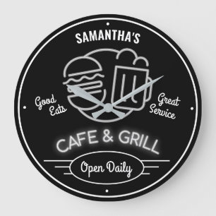 Grande Horloge Ronde Café Grill Cinquante ans Neon Effet Black White Re