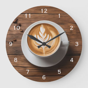 Grande Horloge Ronde Café Latte Cappuccino sur Table Art