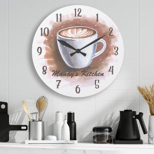 Grande Horloge Ronde Café Latte Espresso Cuisine personnalisée Mur