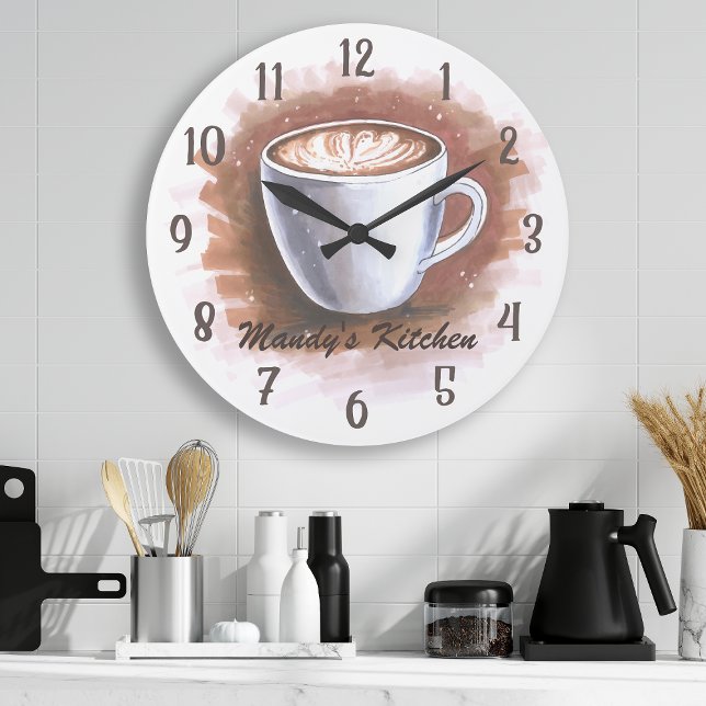 Grande Horloge Ronde Café Latte Espresso Cuisine personnalisée Mur (Créateur téléchargé)